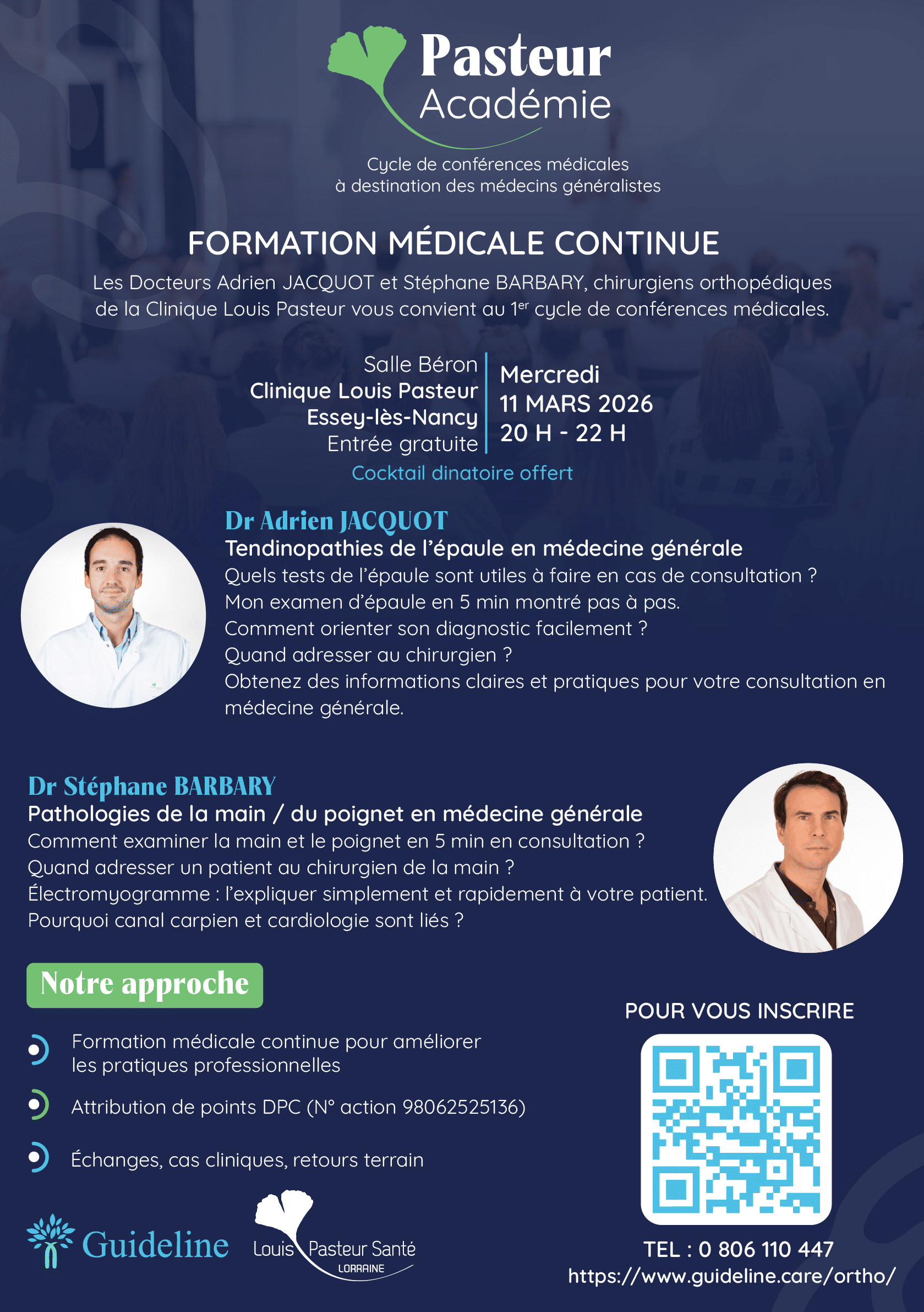 Clinique Louis -Pasteur : Soirée de formation médicale continue dédiée aux pathologies de l’épaule et de la main/poignet en MG