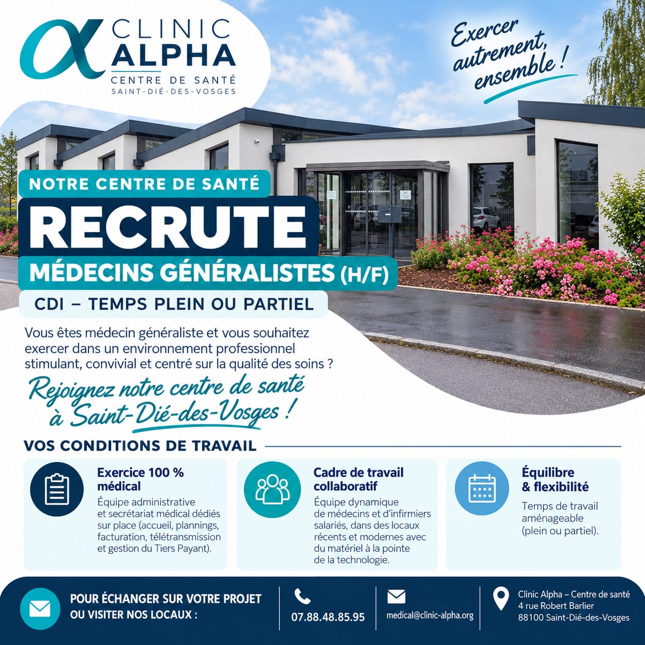 Offre d’emploi : Clinic alpha – Médecins généralistes CDI temps plein – temps partiel